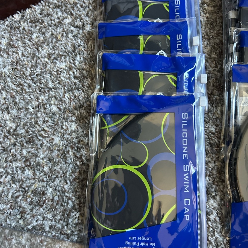 5/Silicone Swim Caps - Black and Blue new